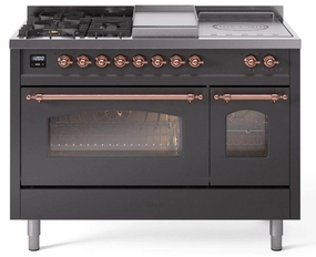 Ilve UP48FSNMPMGPLP Nostalgie Ii 48 Inch Dual Fuel Liquid Propane Freestanding Range In Matte Graphite With Copper Trim Freestanding Ranges freestanding dual fuel range 30 inch