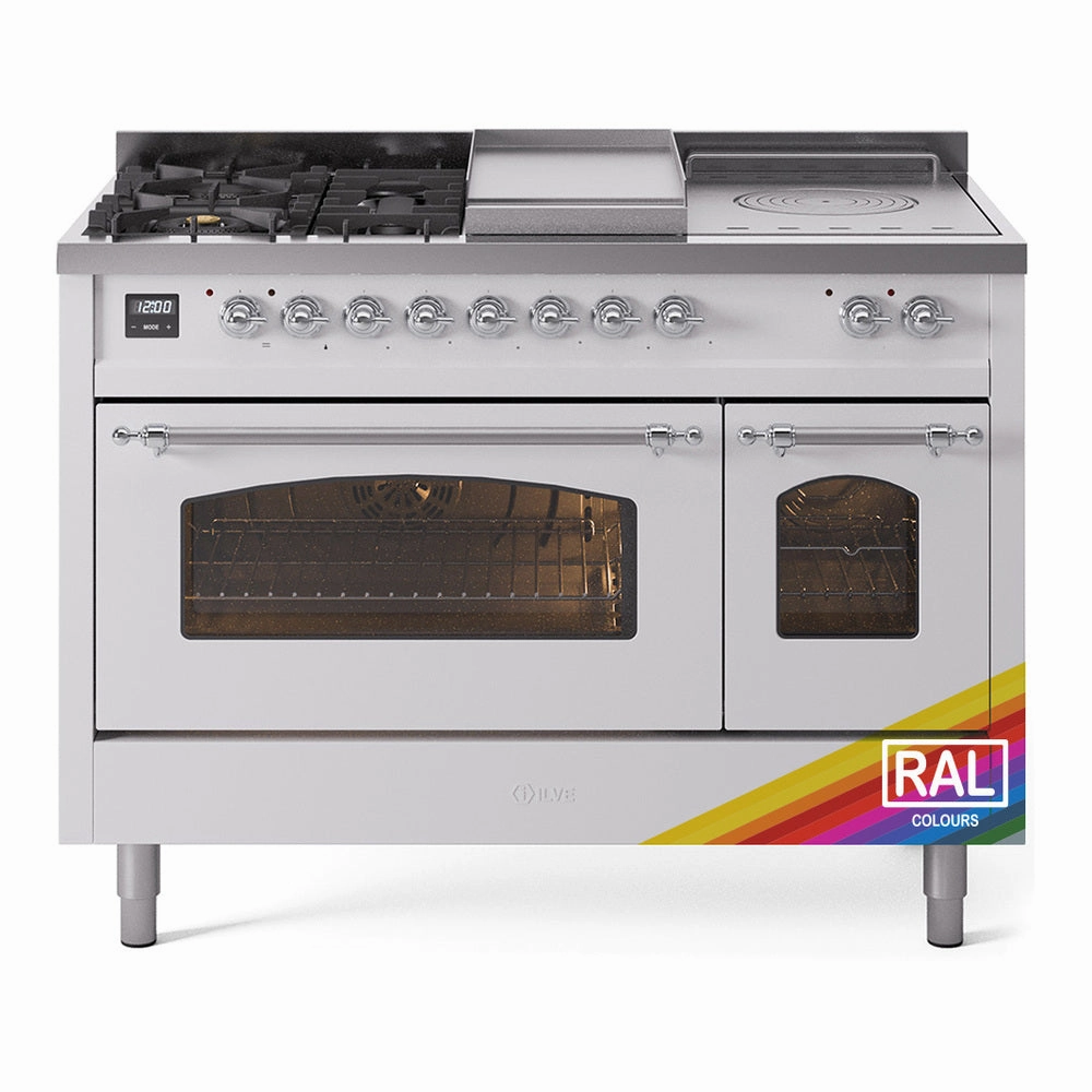 Ilve UP48FSNMPRAC Nostalgie Ii 48 Inch Dual Fuel Natural Gas Freestanding Range In Ral Custom Color With Chrome Trim Freestanding Ranges freestanding dual fuel range 30 inch