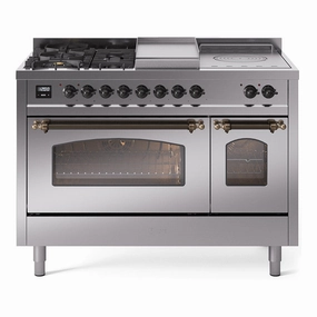 Ilve UP48FSNMPSSB Nostalgie Ii 48 Inch Dual Fuel Natural Gas Freestanding Range In Stainless Steel With Bronze Trim Freestanding Ranges freestanding dual fuel range 30 inch