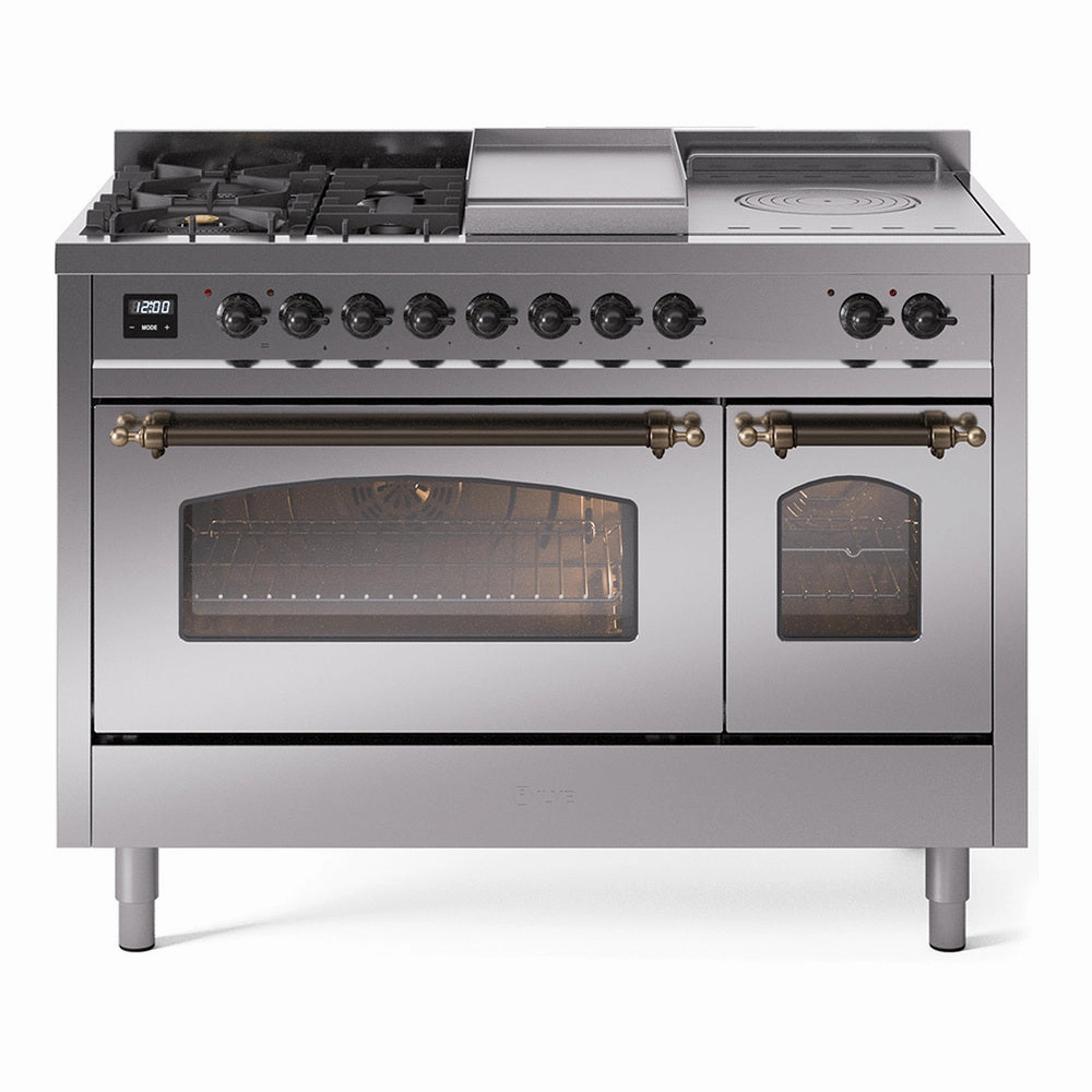 Ilve UP48FSNMPSSBLP Nostalgie Ii 48 Inch Dual Fuel Liquid Propane Freestanding Range In Stainless Steel With Bronze Trim Freestanding Ranges freestanding dual fuel range 30 inch