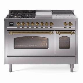 Ilve UP48FSNMPSSGLP Nostalgie Ii 48 Inch Dual Fuel Liquid Propane Freestanding Range In Stainless Steel With Brass Trim Freestanding Ranges freestanding dual fuel range 30 inch
