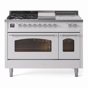 Ilve UP48FSNMPWHCLP Nostalgie Ii 48 Inch Dual Fuel Liquid Propane Freestanding Range In White With Chrome Trim Freestanding Ranges freestanding dual fuel range 30 inch