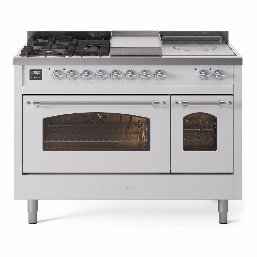 Ilve UP48FSNMPWHCLP Nostalgie Ii 48 Inch Dual Fuel Liquid Propane Freestanding Range In White With Chrome Trim Freestanding Ranges freestanding dual fuel range 30 inch