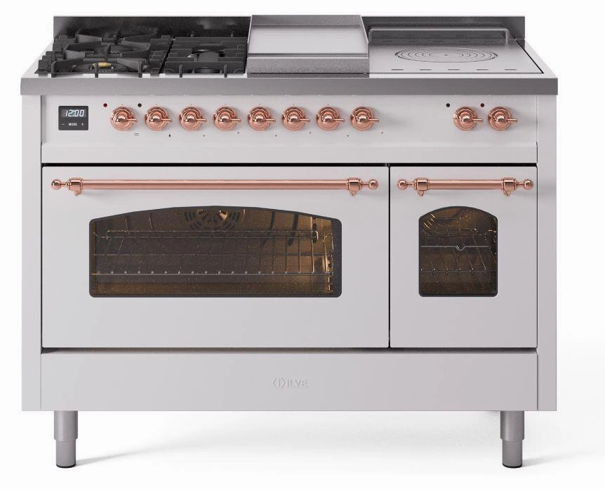Ilve UP48FSNMPWHPLP Nostalgie Ii 48 Inch Dual Fuel Liquid Propane Freestanding Range In White With Copper Trim Freestanding Ranges freestanding dual fuel range 30 inch