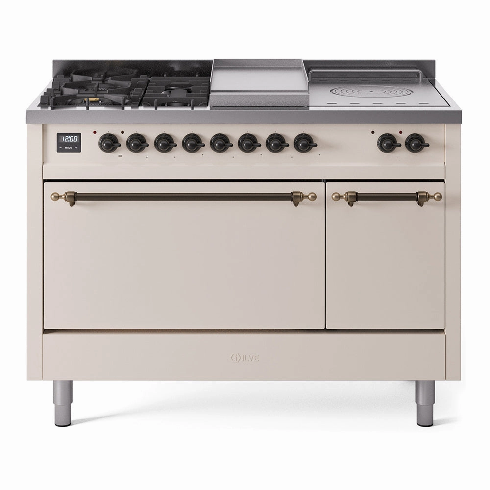 Ilve UP48FSQNMPAWBLP Nostalgie Ii 48 Inch Dual Fuel Liquid Propane Freestanding Range In Antique White With Bronze Trim Freestanding Ranges freestanding dual fuel range 30 inch