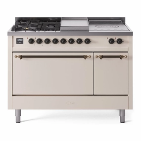 Ilve UP48FSQNMPAWBLP Nostalgie Ii 48 Inch Dual Fuel Liquid Propane Freestanding Range In Antique White With Bronze Trim Freestanding Ranges freestanding dual fuel range 30 inch