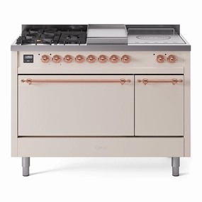 Ilve UP48FSQNMPAWP Nostalgie Ii 48 Inch Dual Fuel Natural Gas Freestanding Range In Antique White With Copper Trim Freestanding Ranges freestanding dual fuel range 30 inch