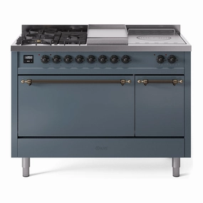 Ilve UP48FSQNMPBGBLP Nostalgie Ii 48 Inch Dual Fuel Liquid Propane Freestanding Range In Blue Grey With Bronze Trim Freestanding Ranges freestanding dual fuel range 30 inch