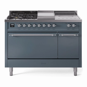 Ilve UP48FSQNMPBGC Nostalgie Ii 48 Inch Dual Fuel Natural Gas Freestanding Range In Blue Grey With Chrome Trim Freestanding Ranges freestanding dual fuel range 30 inch