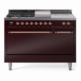 Ilve UP48FSQNMPBUPLP Nostalgie Ii 48 Inch Dual Fuel Liquid Propane Freestanding Range In Burgundy With Copper Trim Freestanding Ranges freestanding dual fuel range 30 inch