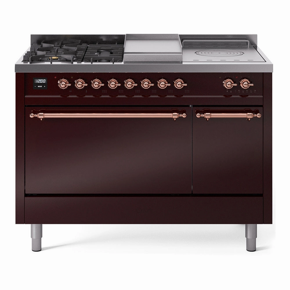 Ilve UP48FSQNMPBUPLP Nostalgie Ii 48 Inch Dual Fuel Liquid Propane Freestanding Range In Burgundy With Copper Trim Freestanding Ranges freestanding dual fuel range 30 inch