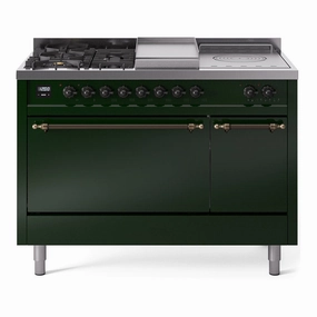 Ilve UP48FSQNMPEGBLP Nostalgie Ii 48 Inch Dual Fuel Liquid Propane Freestanding Range In Emerald Green With Bronze Trim Freestanding Ranges freestanding dual fuel range 30 inch