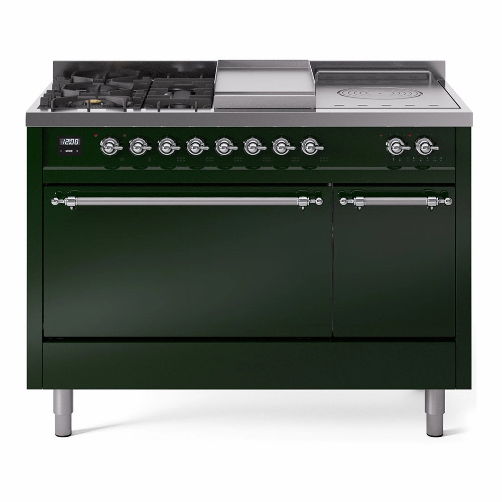 Ilve UP48FSQNMPEGC Nostalgie Ii 48 Inch Dual Fuel Natural Gas Freestanding Range In Emerald Green With Chrome Trim Freestanding Ranges freestanding dual fuel range 30 inch