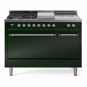 Ilve UP48FSQNMPEGC Nostalgie Ii 48 Inch Dual Fuel Natural Gas Freestanding Range In Emerald Green With Chrome Trim Freestanding Ranges freestanding dual fuel range 30 inch
