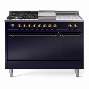 Ilve UP48FSQNMPMBGLP Nostalgie Ii 48 Inch Dual Fuel Liquid Propane Freestanding Range In Blue With Brass Trim Freestanding Ranges freestanding dual fuel range 30 inch