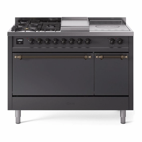 Ilve UP48FSQNMPMGB Nostalgie Ii 48 Inch Dual Fuel Natural Gas Freestanding Range In Matte Graphite With Bronze Trim Freestanding Ranges freestanding dual fuel range 30 inch