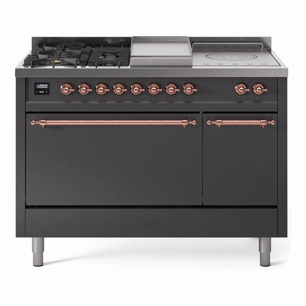 Ilve UP48FSQNMPMGPLP Nostalgie Ii 48 Inch Dual Fuel Liquid Propane Freestanding Range In Matte Graphite With Copper Trim Freestanding Ranges freestanding dual fuel range 30 inch