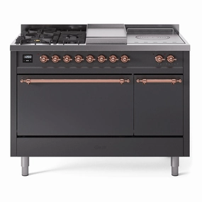 Ilve UP48FSQNMPMGPLP Nostalgie Ii 48 Inch Dual Fuel Liquid Propane Freestanding Range In Matte Graphite With Copper Trim Freestanding Ranges freestanding dual fuel range 30 inch