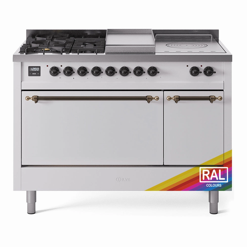 Ilve UP48FSQNMPRABLP Nostalgie Ii 48 Inch Dual Fuel Liquid Propane Freestanding Range In Ral Custom Color With Bronze Trim Freestanding Ranges freestanding dual fuel range 30 inch