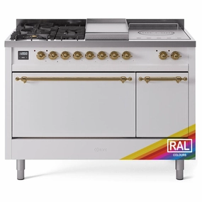 Ilve UP48FSQNMPRAG Ilve Nostalgie Ii 48 Up48Fsqnmprag Freestanding Dual Fuel Range With 5 Sealed Burners And French Top Double Oven With Solid Door In Ral Color With Brass Knobs Freestanding Ranges freestanding dual fuel range 30 inch