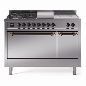Ilve UP48FSQNMPSSB Nostalgie Ii 48 Inch Dual Fuel Natural Gas Freestanding Range In Stainless Steel With Bronze Trim Freestanding Ranges freestanding dual fuel range 30 inch