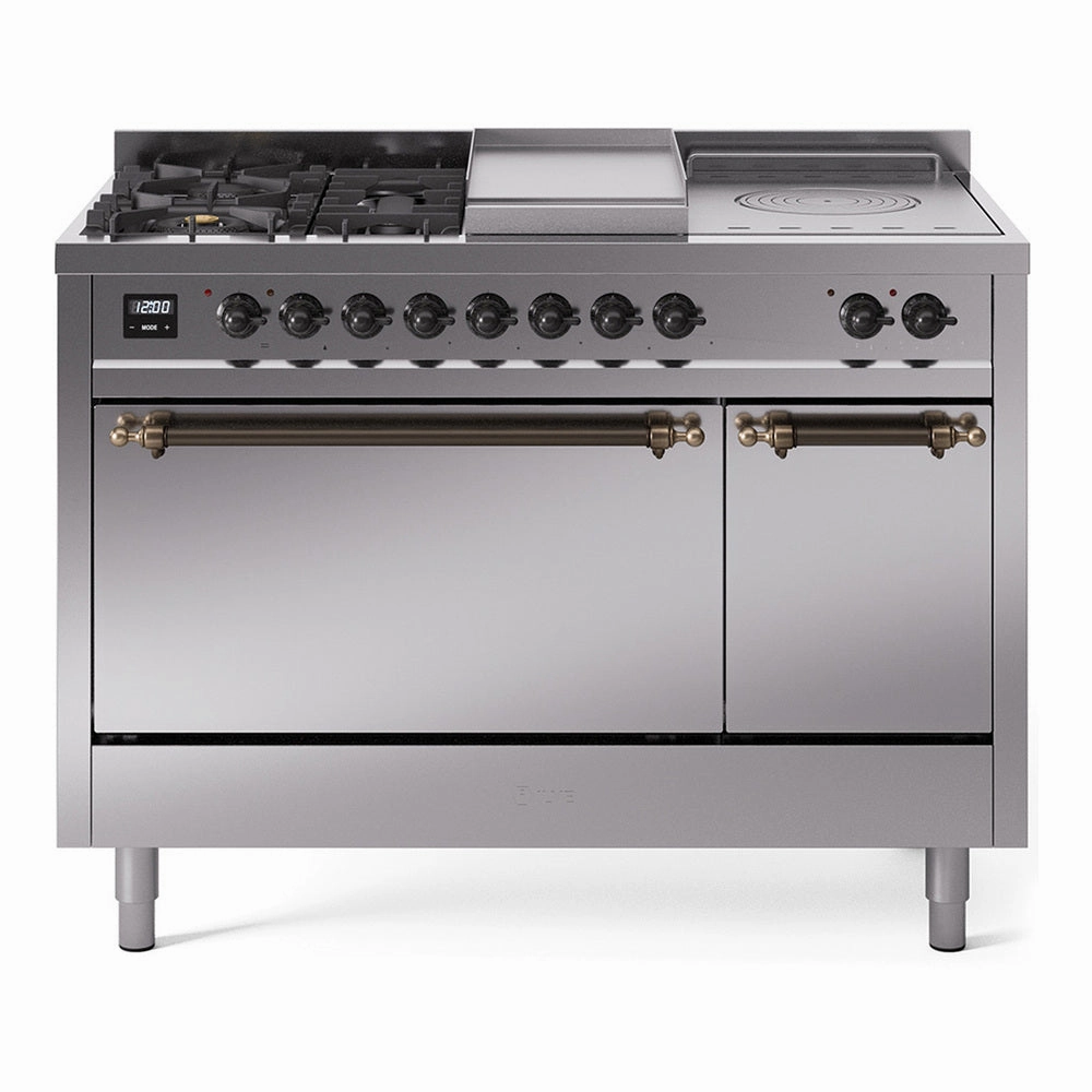 Ilve UP48FSQNMPSSB Nostalgie Ii 48 Inch Dual Fuel Natural Gas Freestanding Range In Stainless Steel With Bronze Trim Freestanding Ranges freestanding dual fuel range 30 inch