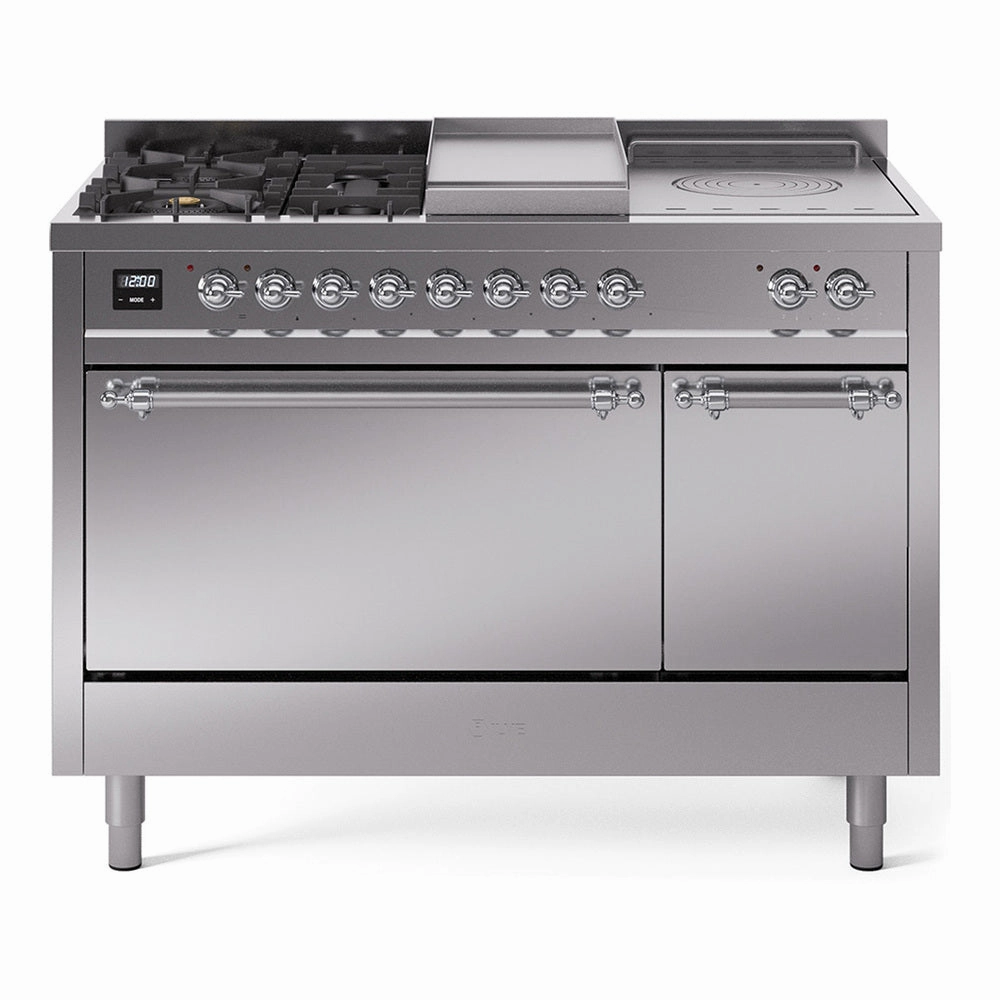 Ilve UP48FSQNMPSSCLP Nostalgie Ii 48 Inch Dual Fuel Liquid Propane Freestanding Range In Stainless Steel With Chrome Trim Freestanding Ranges freestanding dual fuel range 30 inch