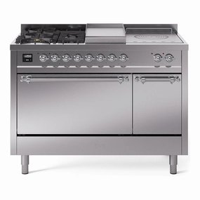 Ilve UP48FSQNMPSSCLP Nostalgie Ii 48 Inch Dual Fuel Liquid Propane Freestanding Range In Stainless Steel With Chrome Trim Freestanding Ranges freestanding dual fuel range 30 inch