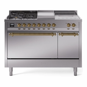 Ilve UP48FSQNMPSSGLP Nostalgie Ii 48 Inch Dual Fuel Liquid Propane Freestanding Range In Stainless Steel With Brass Trim Freestanding Ranges freestanding dual fuel range 30 inch