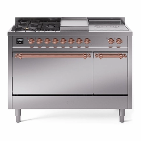 Ilve UP48FSQNMPSSP Nostalgie Ii 48 Inch Dual Fuel Natural Gas Freestanding Range In Stainless Steel With Copper Trim Freestanding Ranges freestanding dual fuel range 30 inch