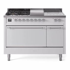 Ilve UP48FSQNMPWHC Nostalgie Ii 48 Inch Dual Fuel Natural Gas Freestanding Range In White With Chrome Trim Freestanding Ranges freestanding dual fuel range 30 inch