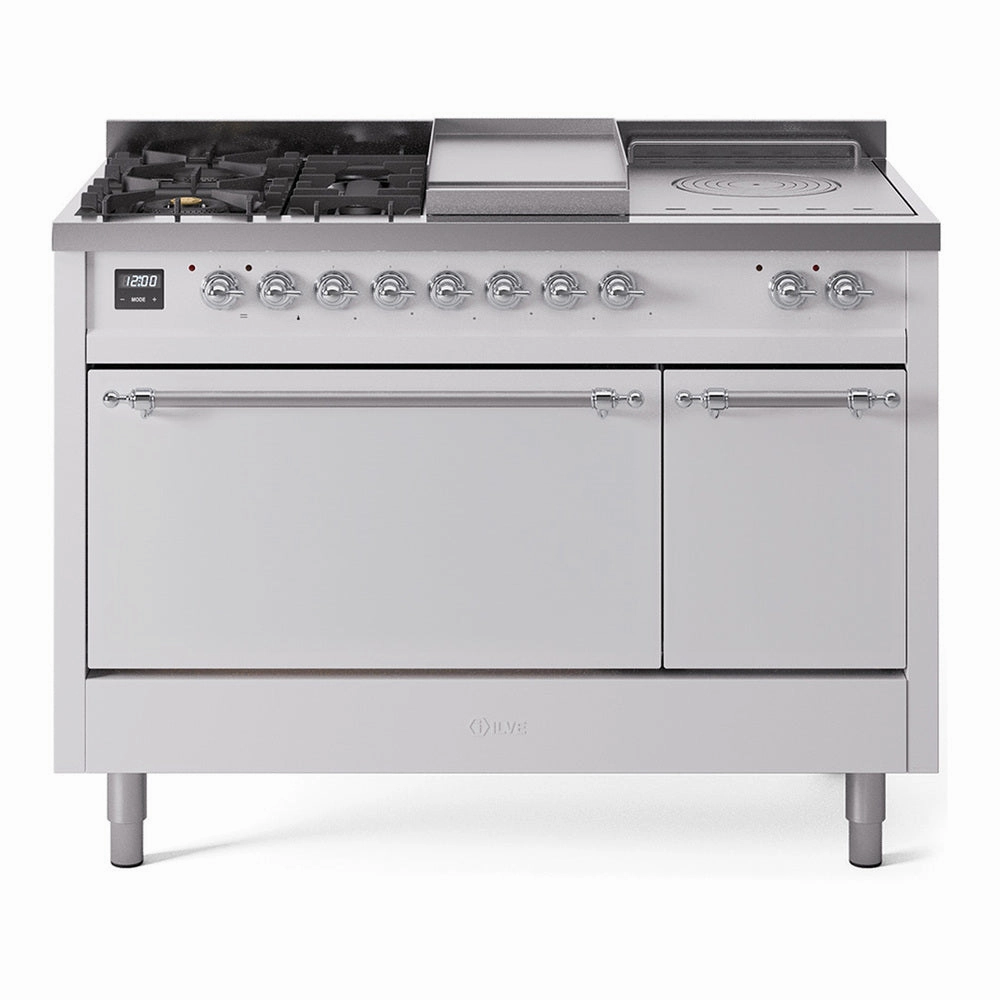 Ilve UP48FSQNMPWHC Nostalgie Ii 48 Inch Dual Fuel Natural Gas Freestanding Range In White With Chrome Trim Freestanding Ranges freestanding dual fuel range 30 inch