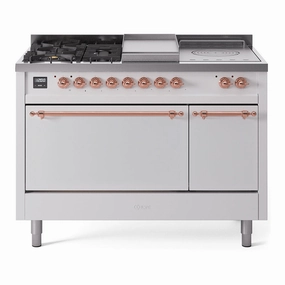 Ilve UP48FSQNMPWHP Nostalgie Ii 48 Inch Dual Fuel Natural Gas Freestanding Range In White With Copper Trim Freestanding Ranges freestanding dual fuel range 30 inch