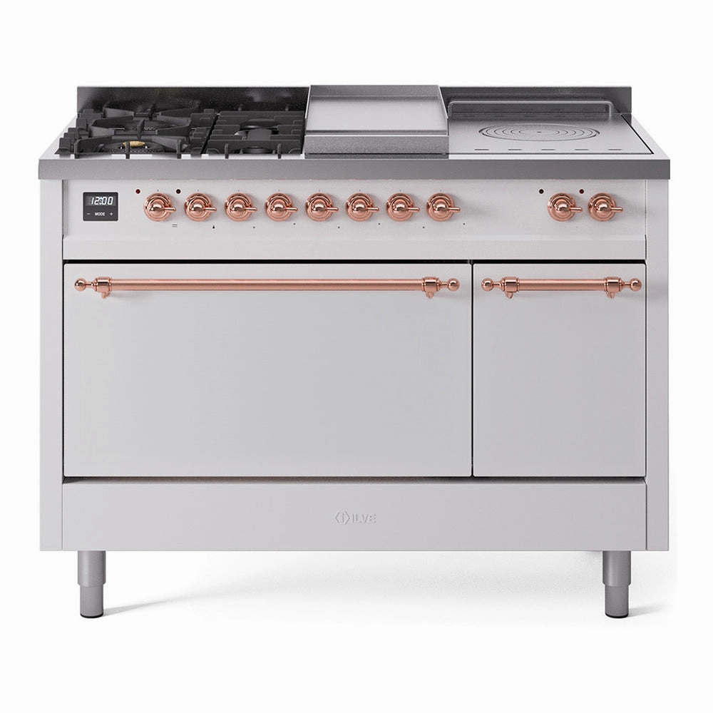 Ilve UP48FSQNMPWHPLP Nostalgie Ii 48 Inch Dual Fuel Liquid Propane Freestanding Range In White With Copper Trim Freestanding Ranges freestanding dual fuel range 30 inch