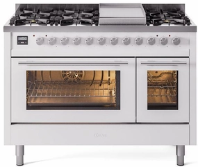 Ilve UP48FWMPWH Professional Plus Ii 48 Inch Dual Fuel Natural Gas Freestanding Range In White With Trim Freestanding Ranges freestanding dual fuel range 30 inch