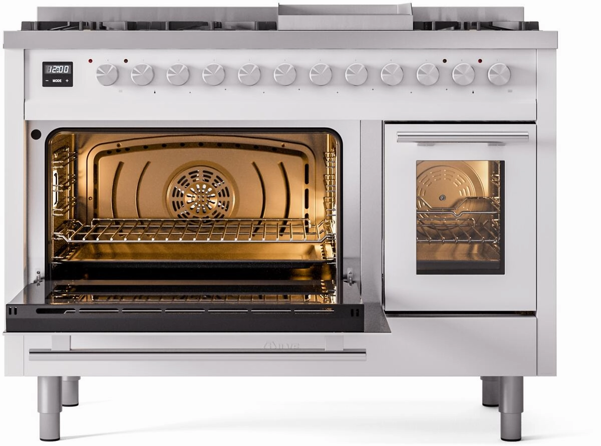 Ilve UP48FWMPWH Professional Plus Ii 48 Inch Dual Fuel Natural Gas Freestanding Range In White With Trim