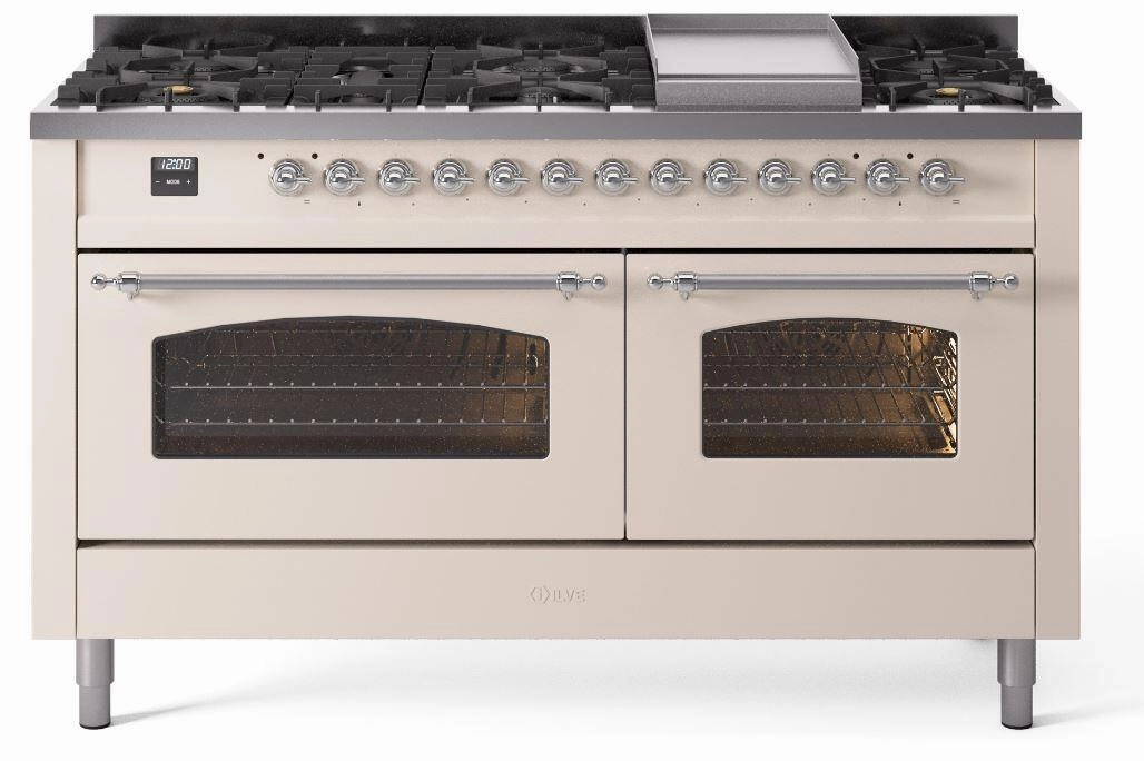 Ilve UP60FNMPAWCLP Nostalgie Ii 60 Inch Dual Fuel Liquid Propane Freestanding Range In Antique White With Chrome Trim Freestanding Ranges freestanding dual fuel range 30 inch