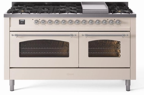 Ilve UP60FNMPAWCLP Nostalgie Ii 60 Inch Dual Fuel Liquid Propane Freestanding Range In Antique White With Chrome Trim Freestanding Ranges freestanding dual fuel range 30 inch