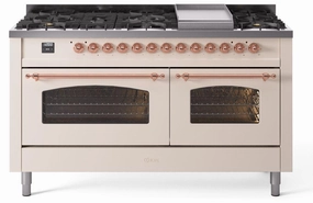 Ilve UP60FNMPAWP Nostalgie Ii 60 Inch Dual Fuel Natural Gas Freestanding Range In Antique White With Copper Trim Freestanding Ranges freestanding dual fuel range 30 inch