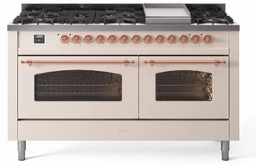 Ilve UP60FNMPAWPLP Nostalgie Ii 60 Inch Dual Fuel Liquid Propane Freestanding Range In Antique White With Copper Trim Freestanding Ranges freestanding dual fuel range 30 inch