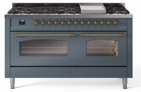 Ilve UP60FNMPBGGLP Nostalgie Ii 60 Inch Dual Fuel Liquid Propane Freestanding Range In Blue Grey With Brass Trim Freestanding Ranges freestanding dual fuel range 30 inch
