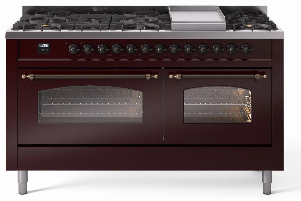 Ilve UP60FNMPBUBLP Nostalgie Ii 60 Inch Dual Fuel Liquid Propane Freestanding Range In Burgundy With Bronze Trim Freestanding Ranges freestanding dual fuel range 30 inch
