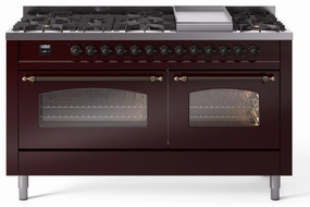 Ilve UP60FNMPBUBLP Nostalgie Ii 60 Inch Dual Fuel Liquid Propane Freestanding Range In Burgundy With Bronze Trim Freestanding Ranges freestanding dual fuel range 30 inch