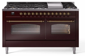 Ilve UP60FNMPBUG Nostalgie Ii 60 Inch Dual Fuel Natural Gas Freestanding Range In Burgundy With Brass Trim Freestanding Ranges freestanding dual fuel range 30 inch