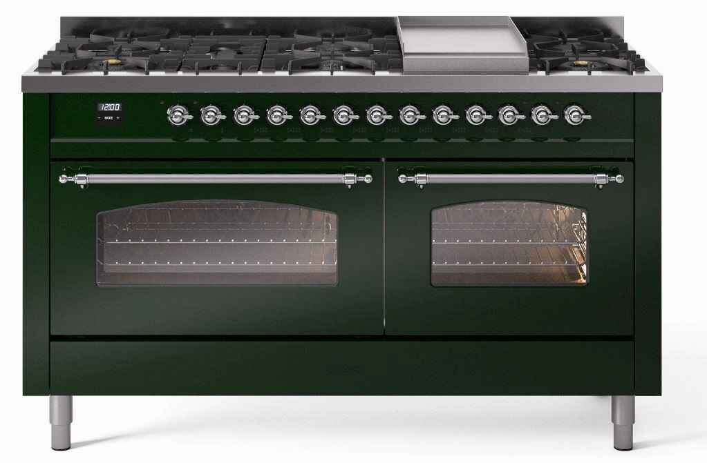 Ilve UP60FNMPEGC Nostalgie Ii 60 Inch Dual Fuel Natural Gas Freestanding Range In Emerald Green With Chrome Trim Freestanding Ranges freestanding dual fuel range 30 inch