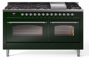 Ilve UP60FNMPEGC Nostalgie Ii 60 Inch Dual Fuel Natural Gas Freestanding Range In Emerald Green With Chrome Trim Freestanding Ranges freestanding dual fuel range 30 inch