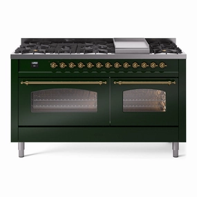 Ilve UP60FNMPEGGLP Nostalgie Ii 60 Inch Dual Fuel Liquid Propane Freestanding Range In Emerald Green With Brass Trim Freestanding Ranges freestanding dual fuel range 30 inch