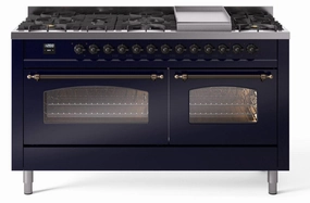 Ilve UP60FNMPMBBLP Nostalgie Ii 60 Inch Dual Fuel Liquid Propane Freestanding Range In Blue With Bronze Trim Freestanding Ranges freestanding dual fuel range 30 inch
