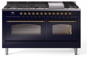 Ilve UP60FNMPMBG Nostalgie Ii 60 Inch Dual Fuel Natural Gas Freestanding Range In Blue With Brass Trim Freestanding Ranges freestanding dual fuel range 30 inch