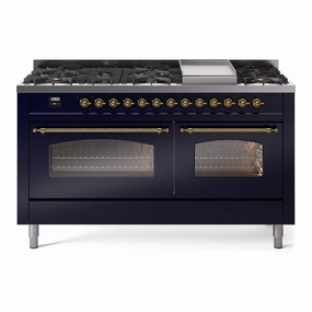 Ilve UP60FNMPMBGLP Nostalgie Ii 60 Inch Dual Fuel Liquid Propane Freestanding Range In Blue With Brass Trim Freestanding Ranges freestanding dual fuel range 30 inch